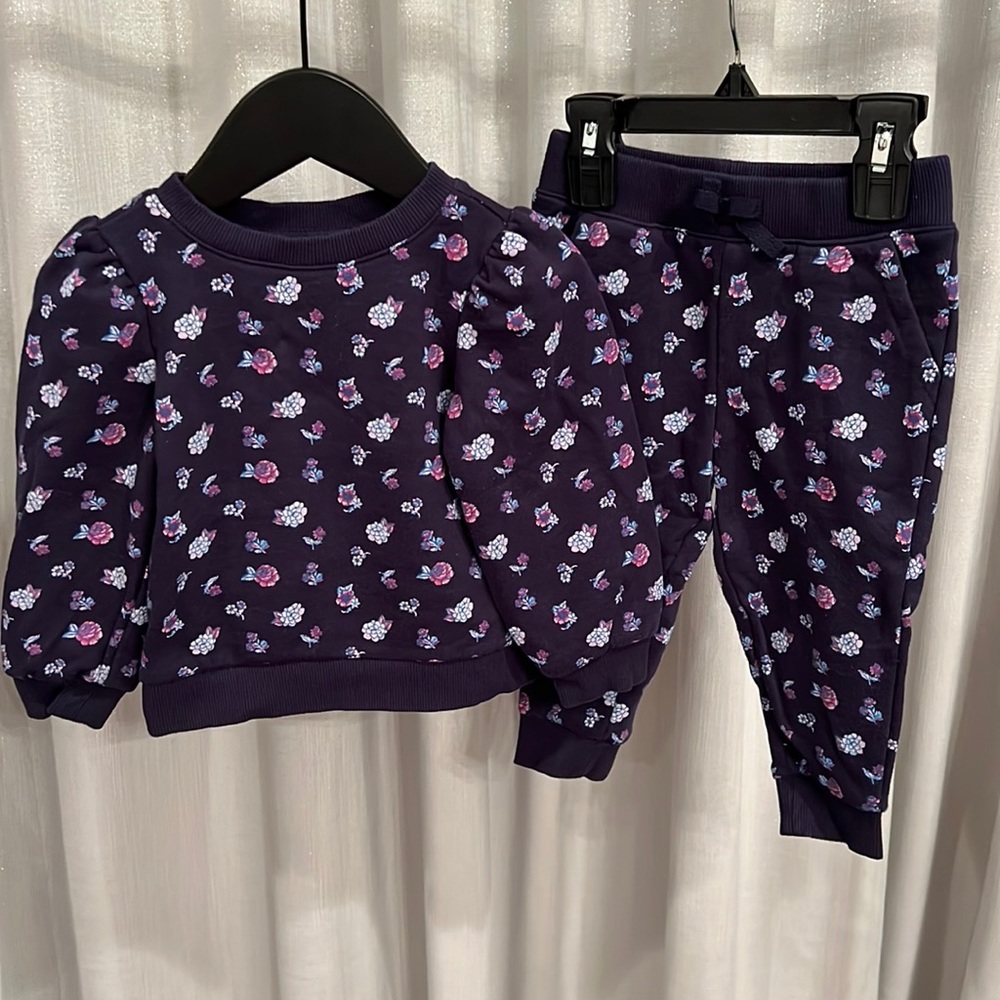 Janie & Jack girls 2T navy purple floral matching sweatshirt/sweatpants